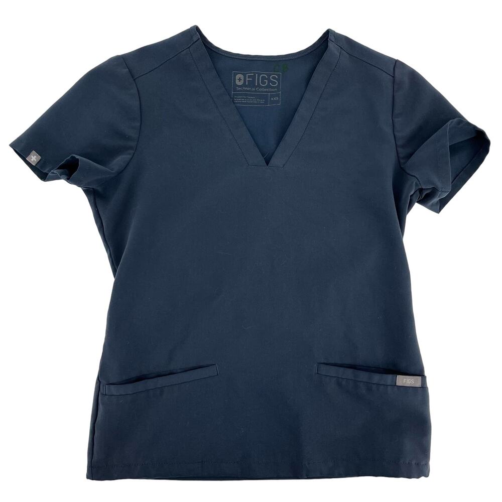 Figs‎ Casma Two Pocket Scrub Top Medical Uniform Short Sleeve Blue/Gray XXS